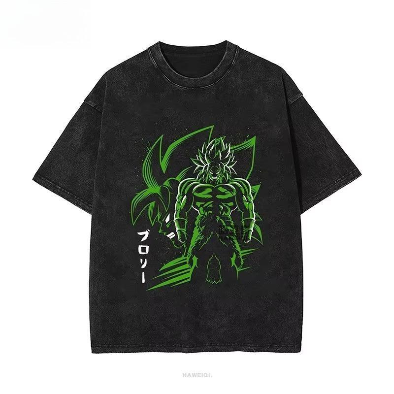 

2026 новый Dragon Ball Стирка Футболка Мужской Стиль Супер Сайян Бог Принт Goku 100% Хлопок Свободный Короткий Рукав M