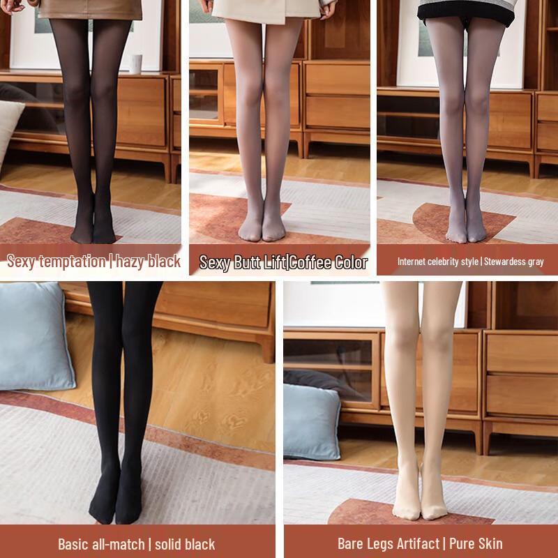 Langsashang Thermal Sheer Illusion Fleece Tights