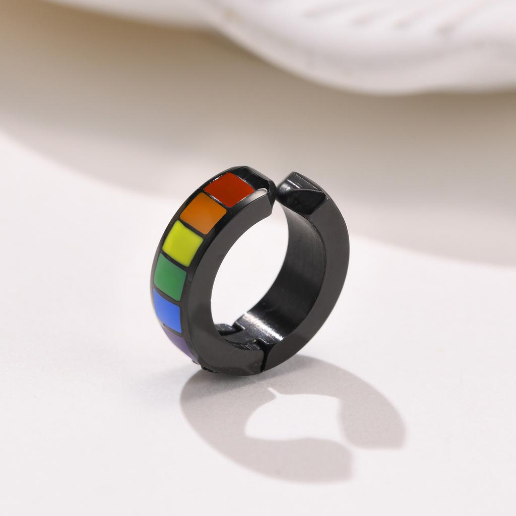 Stainless Steel Rainbow Earrings Pierced Ear Clips Black Gay Pride LGBT Titanium Jewelry