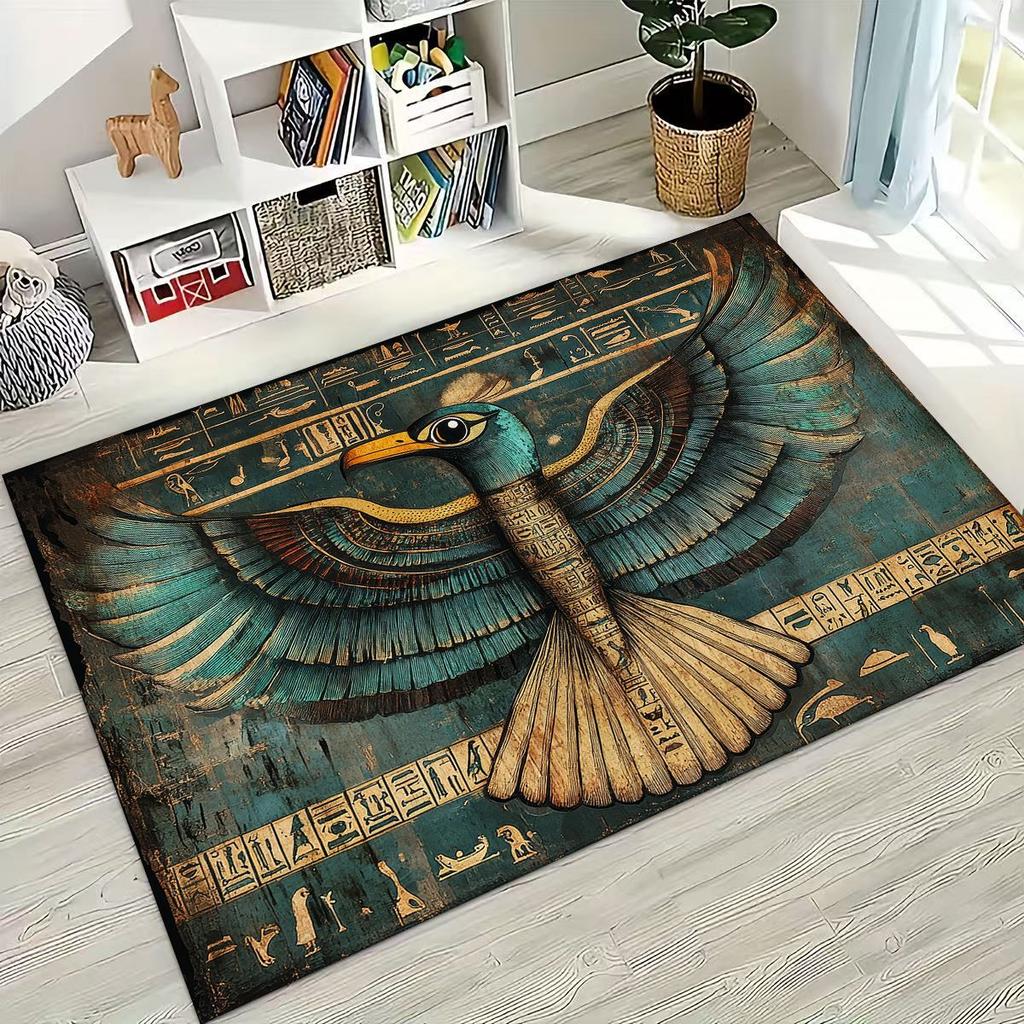 Ancient Egyptian Hieroglyphic Symbols Carved Murals Rug Carpet for Bedroom Living Room Sofa Doormat Decor,Kid Non-slip Floor Mat