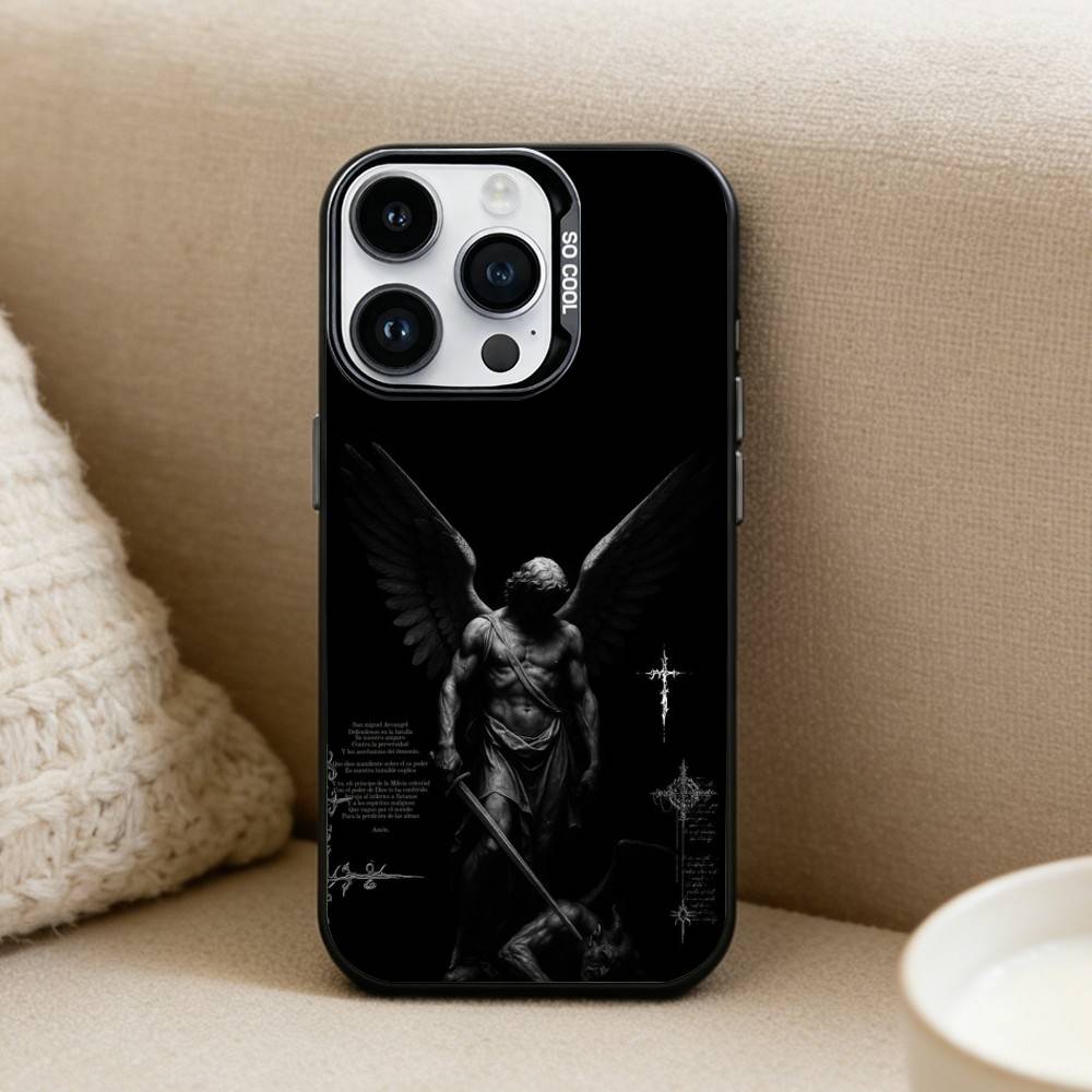 Angel Sculpture Phone Case For iPhone17, 16,15,14,13,12 Pro Max Black Candy Matte Shockproof Cover