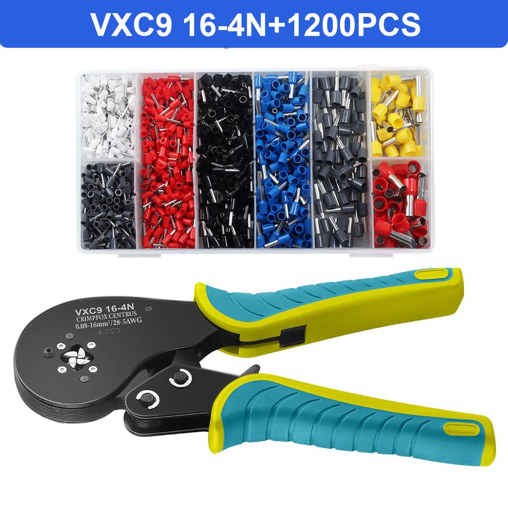 Ferrule Crimping Tool Kit,WOZOBUY 16-4N Square Crimping Tools, Ratchet Jaw Wire Crimping Pliers AWG 28-5 (0.08-16mm²)