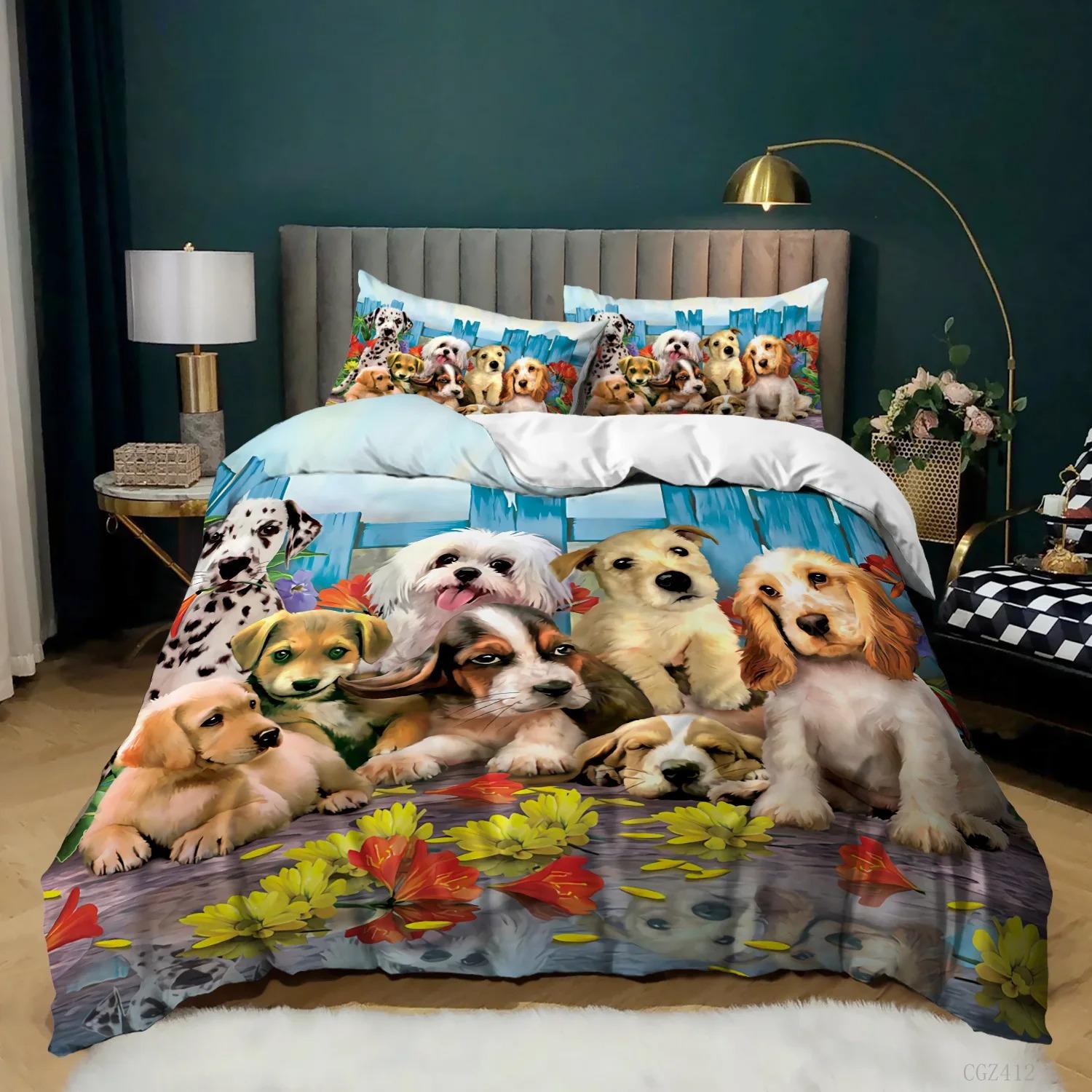 

Комплект постельного белья с изображением щенка DJ Puppy, мягкий, с милым рисунком собаки, пододеяльник из микрофибры, двуспальный, размера Queen King Size, пододеяльник 70x133cm 2pcs