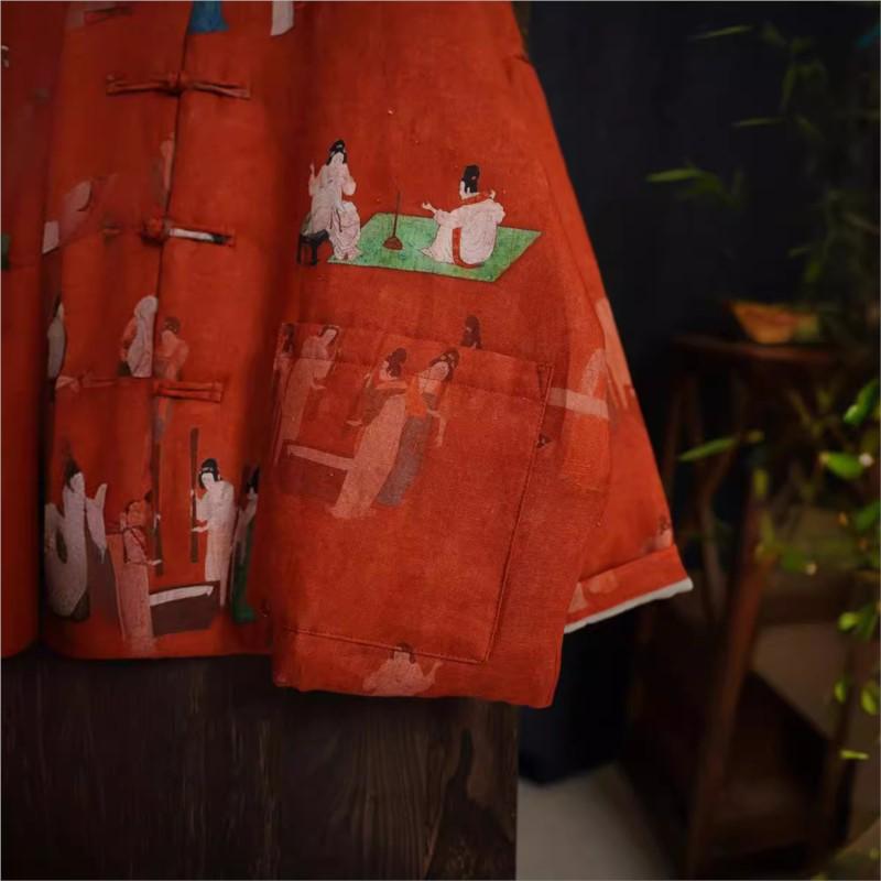 Johnature Women Vintage Stand Long Sleeve Coats Spring Chinese Style Print Floral Button Pockets Coats