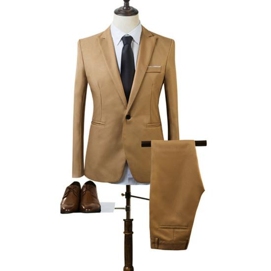 2Pcs/Set Men Spring Autumn Solid Color Business Suit Lapel Long Sleeve Pockets Single