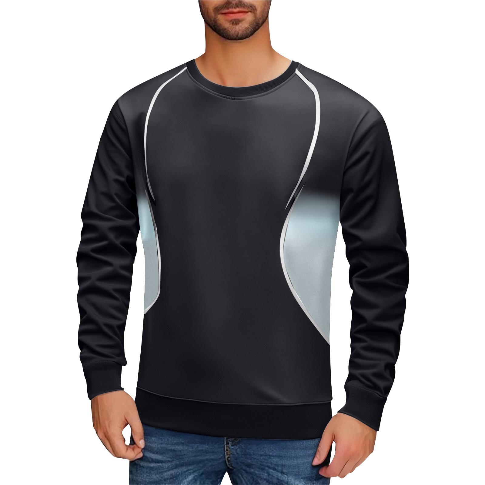 

Men s Casual Top Round Neck Pullover Long Sleeved XL чёрный