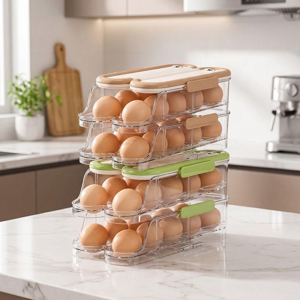 Transparent Automatic Rolling Egg Container Food Grade Refrigerator Egg Rack for Kitchen