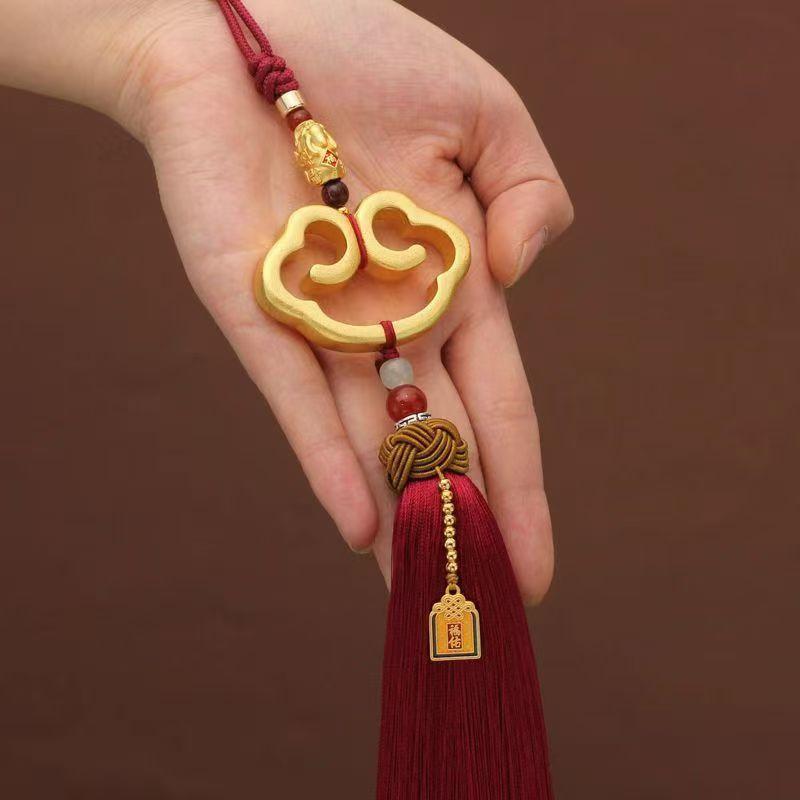 Chinese Style Cloud Shaped Lock Tassel Hanging Ornament Car Rearview Mirror Pendant Home Hanging Decoration Festival Gifts