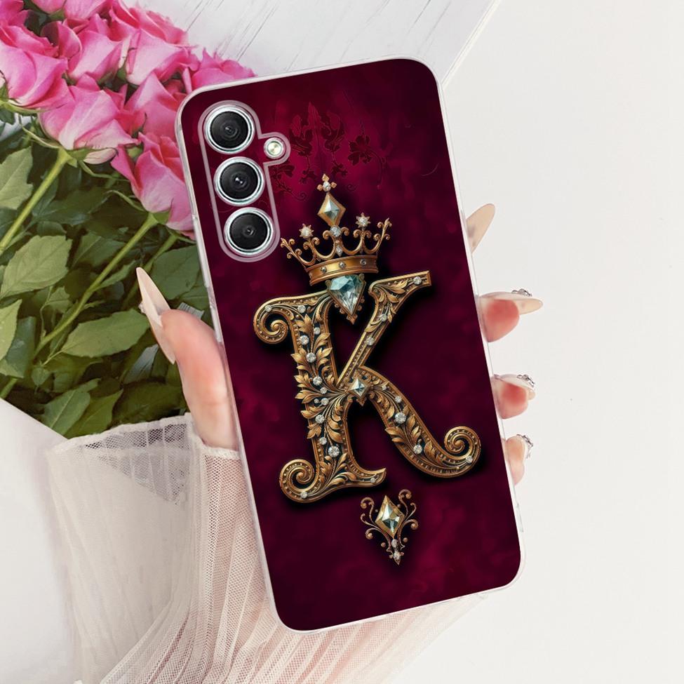 Clear For Samsung Galaxy A35 5G Case Luxury Crown A-Z Letters 2D Flat Pattern Soft Casing For Samsung A35 5G A356E A356B Cover