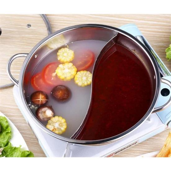 28-30 cm Edelstahl 1,5 mm 2 Gitter dick Doppel-Ohr-Suppenkocher Hot Pot Twin geteiltes Kochgeschirr Teller Induktionsherd