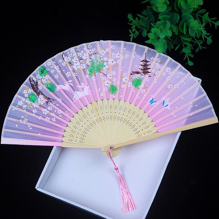 Children's Portable Pink & Blue Folding Dance Fan for Hanfu & Cheongsam