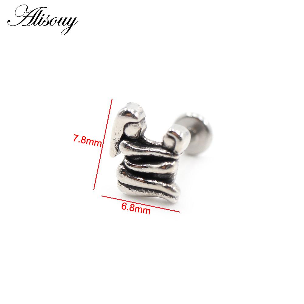 Alisouy 1 Stück Edelstahl Stern Mond Kreuz Schlange Totenkopf Tragus Helix Bar Labret Lippenring Knorpel Ohr Ohrring Piercing Schmuck