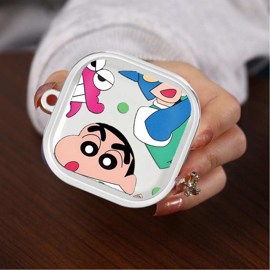 Cute Crayons Shinchan Case For Samsung Galaxy Buds 3Pro 4 Pro 2Pro 2 3 FE Live 4Pro Clear Earphone Cases Cover With Hook