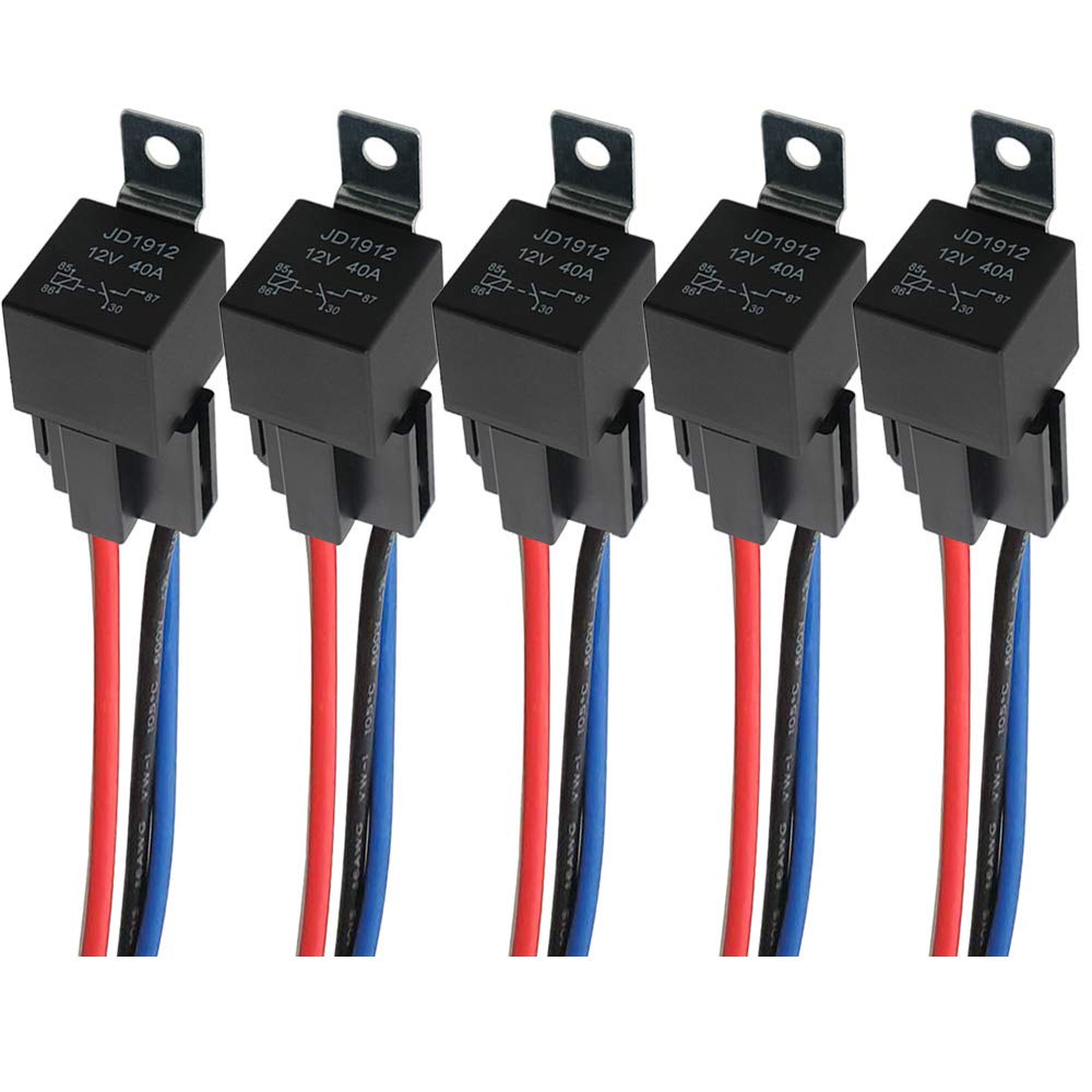 

FULARR Seliwirkt 5pcs 4-Pole Relay, JD1912 Car Relay, DC12V 40A SPST Car Relay, with Socket and Wire Harness (Black)