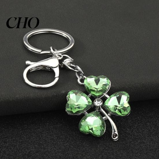 Blue Rhinestone Keychain Pendant Sparkling Rhinestones Four-Leaf Clover Design Key Chain with Lobster Clasp Easy To Hang Holder Backpack Car Accessory