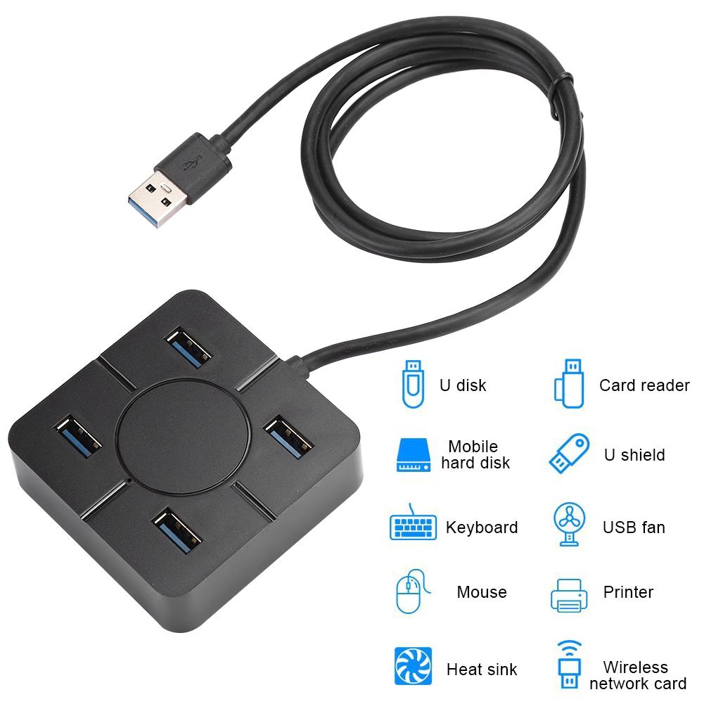 Hub USB3.0 Splitter 4 in 1 Dockingstation 4 Port Mehrzweck-Laptop-Zubehör zur ErweiterungSchwarz