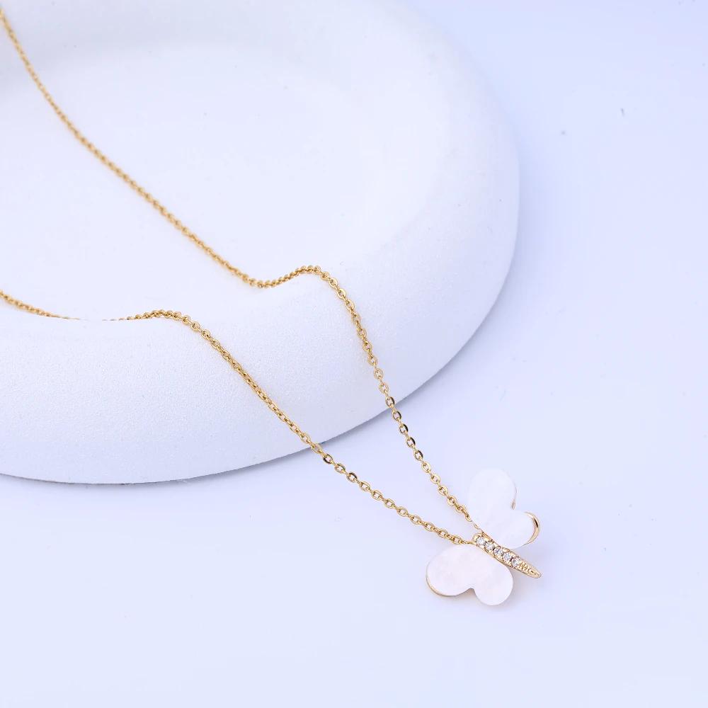 Xiaohongshu Popular Zircon Shell Butterfly Titanium Steel Necklace for Women, Fashionable Temperament, Trendy Collarbone Chain,