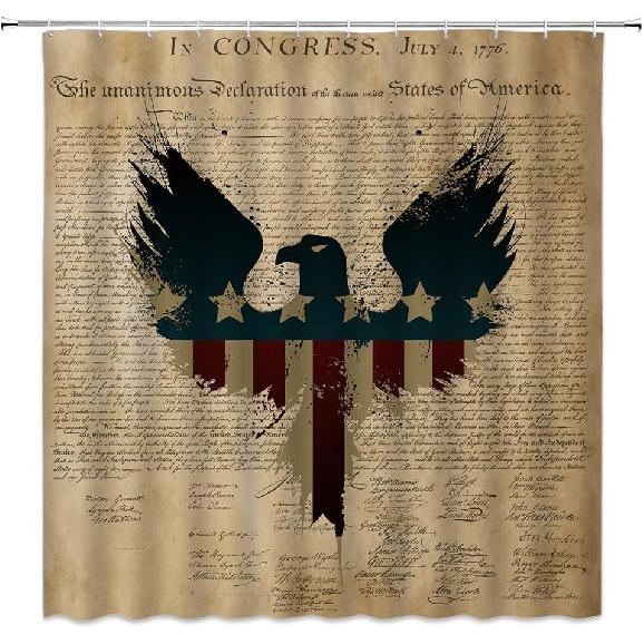 American Flag Shower Curtain Patriotic Eagle Vintage US Flag Stars and Stripes July 4th Antique Independence Manuscript Inspired Bathroom Bathtub