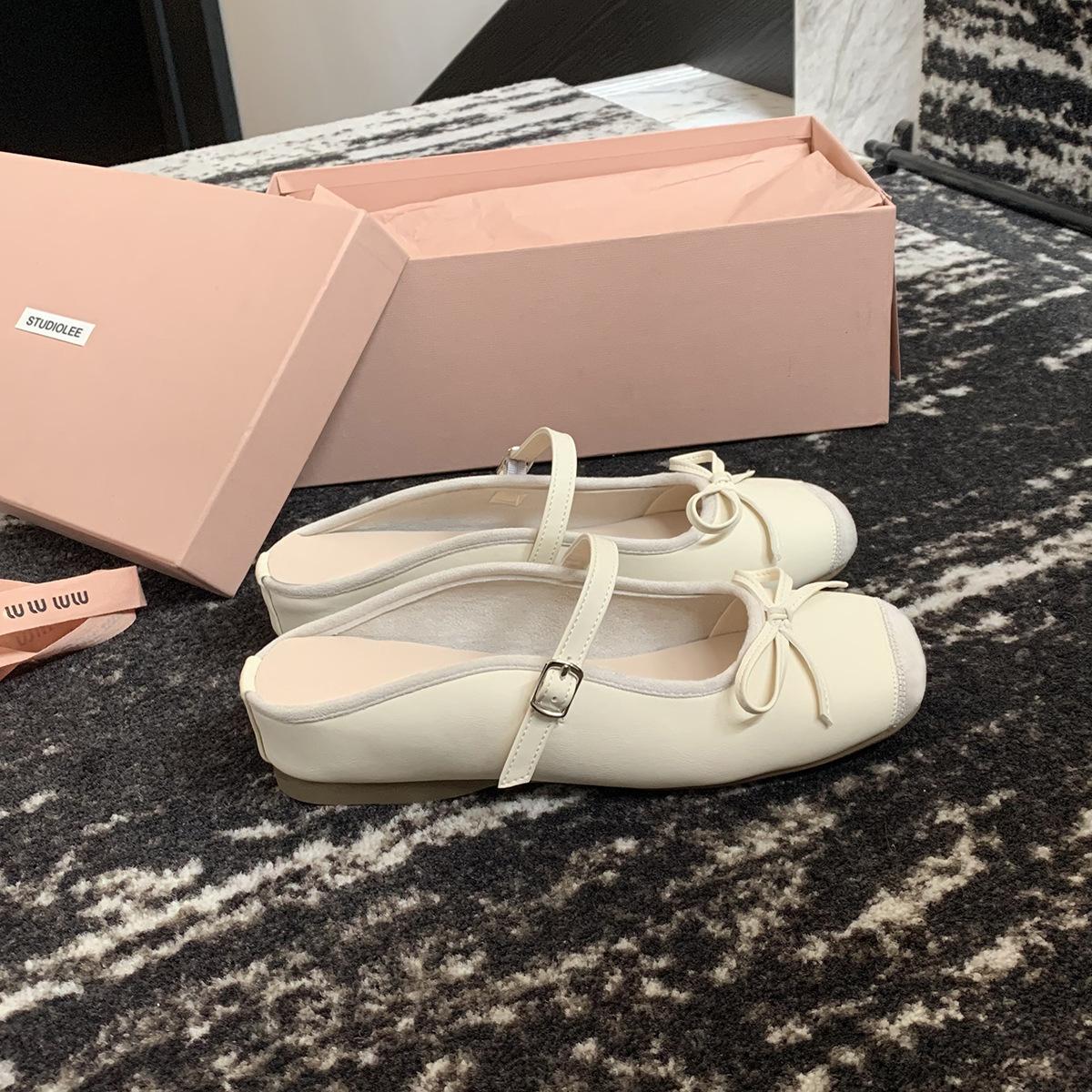 

Grape mother studiolee French inner height increase bow word shallow mouth ballet half drag single shoes women s versatile 40