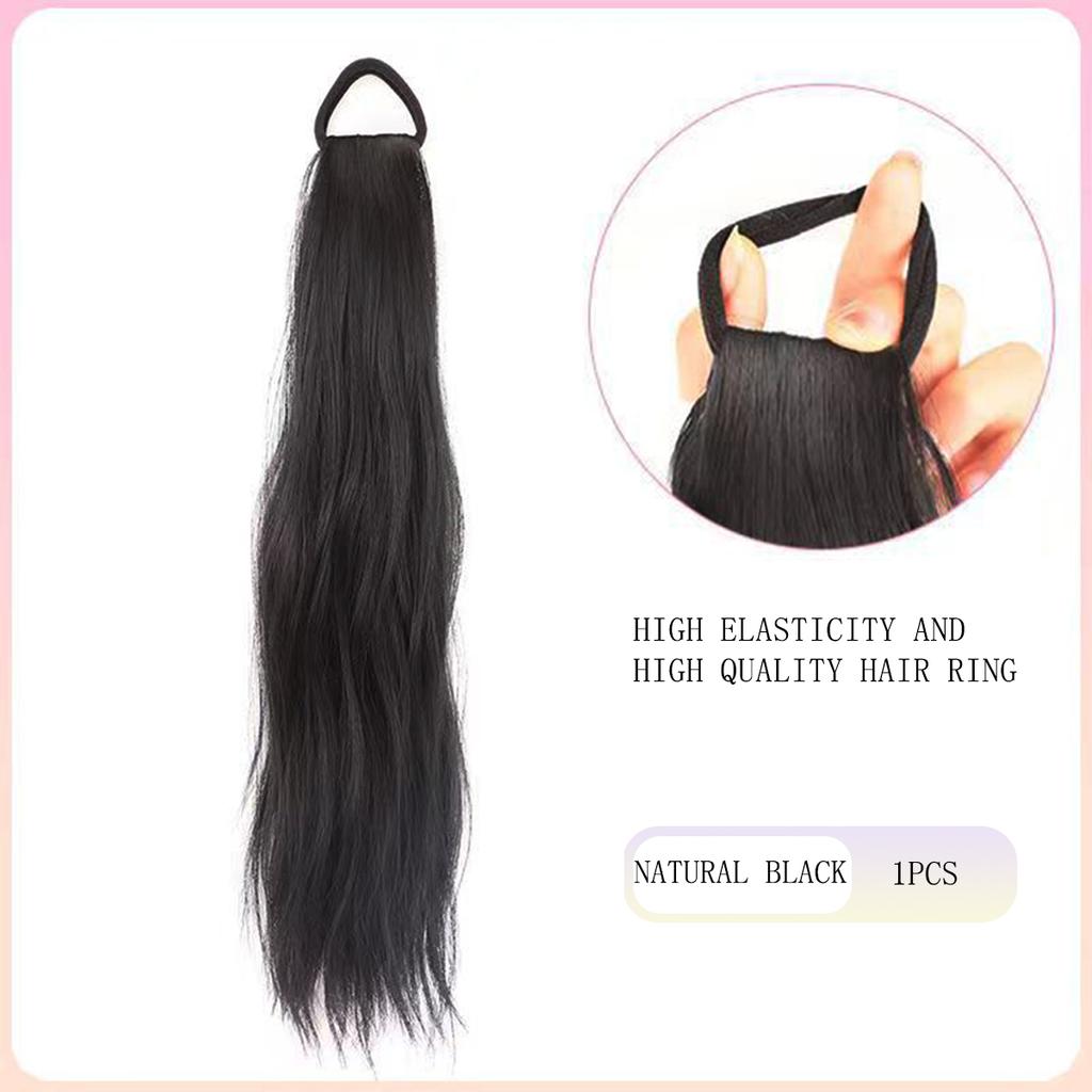 Synthetic Rubber Band Ponytail Sweet Woman Black Slightly Curly Ponytail Extension Long Heat-resistant Wig Acetaldehyde