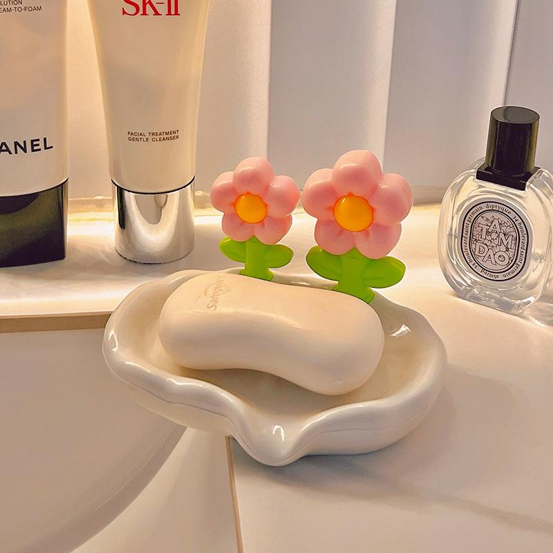 Niedliche Blumen Seifenschale High-End Heimgebrauch für Badezimmer mit Ablauf, Tragbar für Reisen