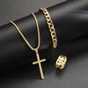 European Style Cross Ring Necklace and Bracelet Set: Unisex Simple Sweater Chain Accessories