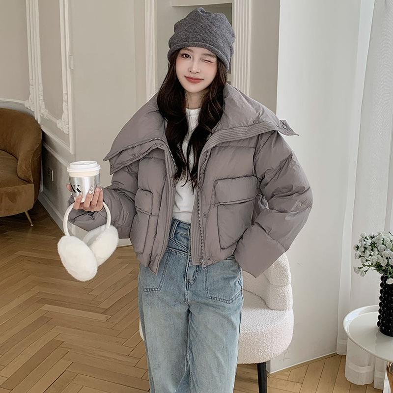 

Премиальный короткий пуховик с большим лацканом женский 2025 зима корейская версия милый утолщенный большой карман теплый куртка-пуховик S