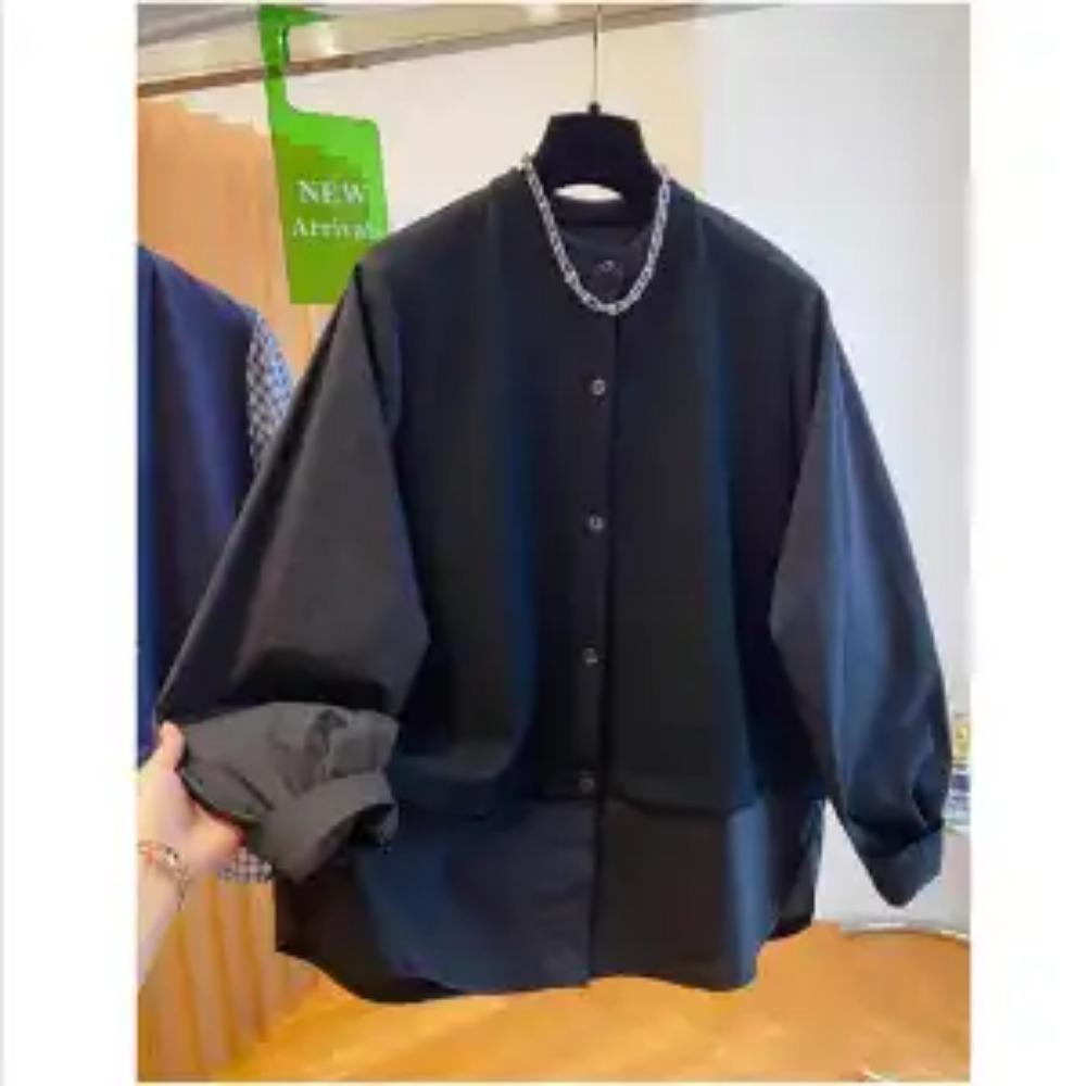 

Весна Осень Новая Рубашка с Круглым Вырезом и Крупной Клеткой в Лоскутной Технике, Кардиган на Пуговицах Имитация Двойки, Винтажная Универсальная Свободная Женская Одежда 4XL чёрный