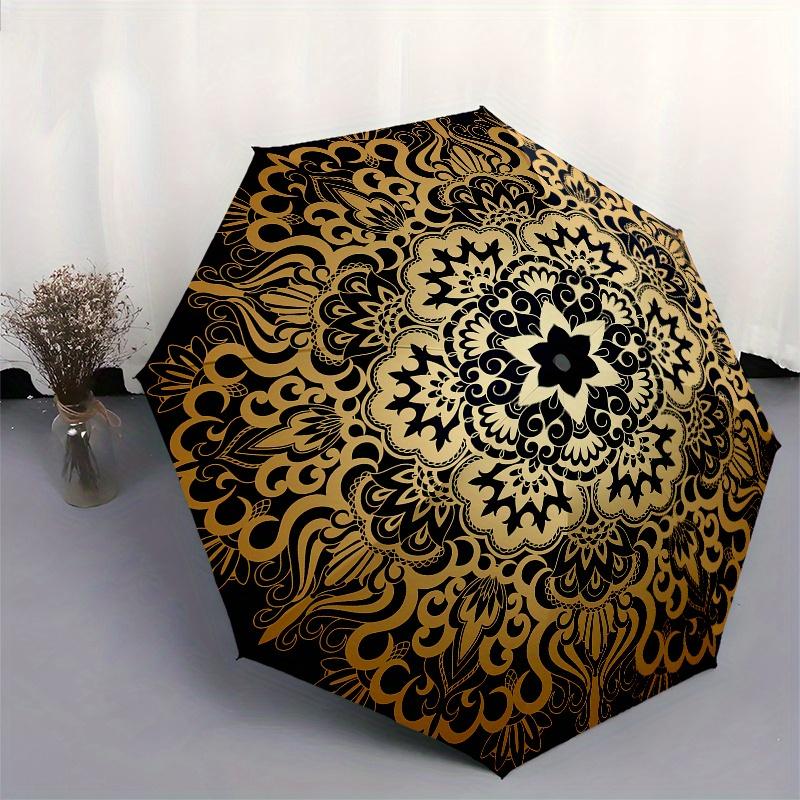 Golden Mandala Circular Ornament Vector Illustration Umbrella, Portable 3 Fold Compact Umbrella for Men & Women,S273