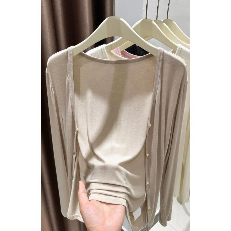 Women's Summer Shawl Sun Protection Clothes Spring Autumn Matching Camisoles V Neck Cardigans Thin Jackets
