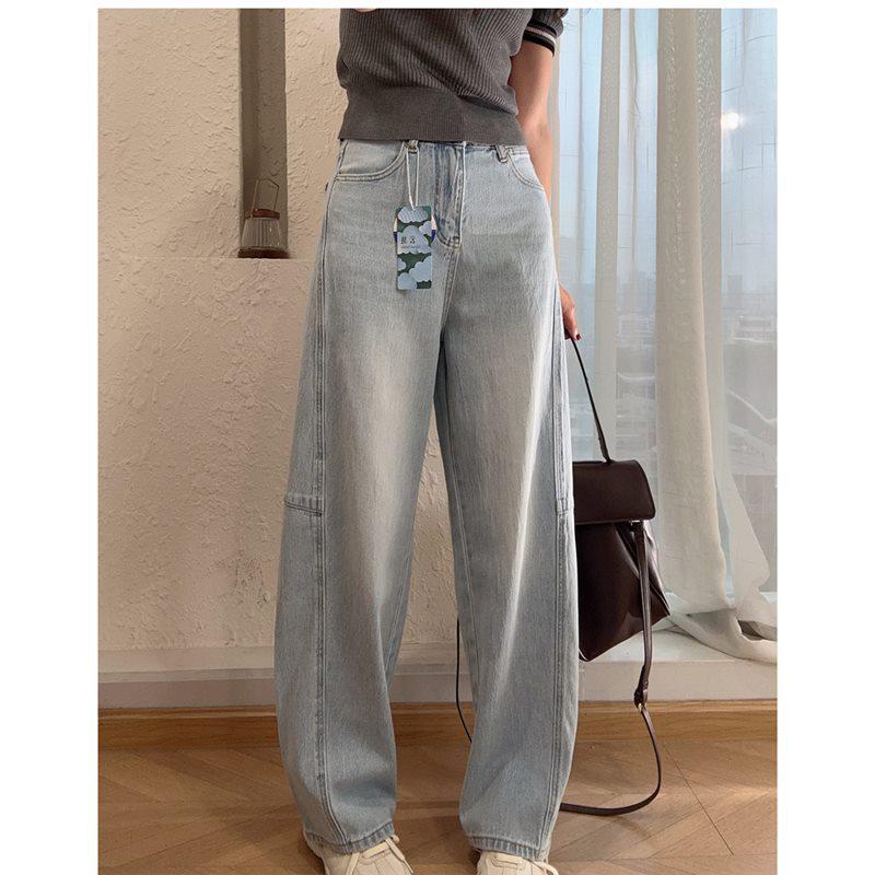 

Джинсы грушевидной формы с высокой талией из хлопка, облегающие, мягкие, облегающие, свободного кроя, с вырезами для женщин (Весна лето) L (recommended for up to 120 jin)