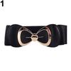 Women Bowknot Buckle Metallic Faux Leather Waistband Elastic Croset Waist Belt