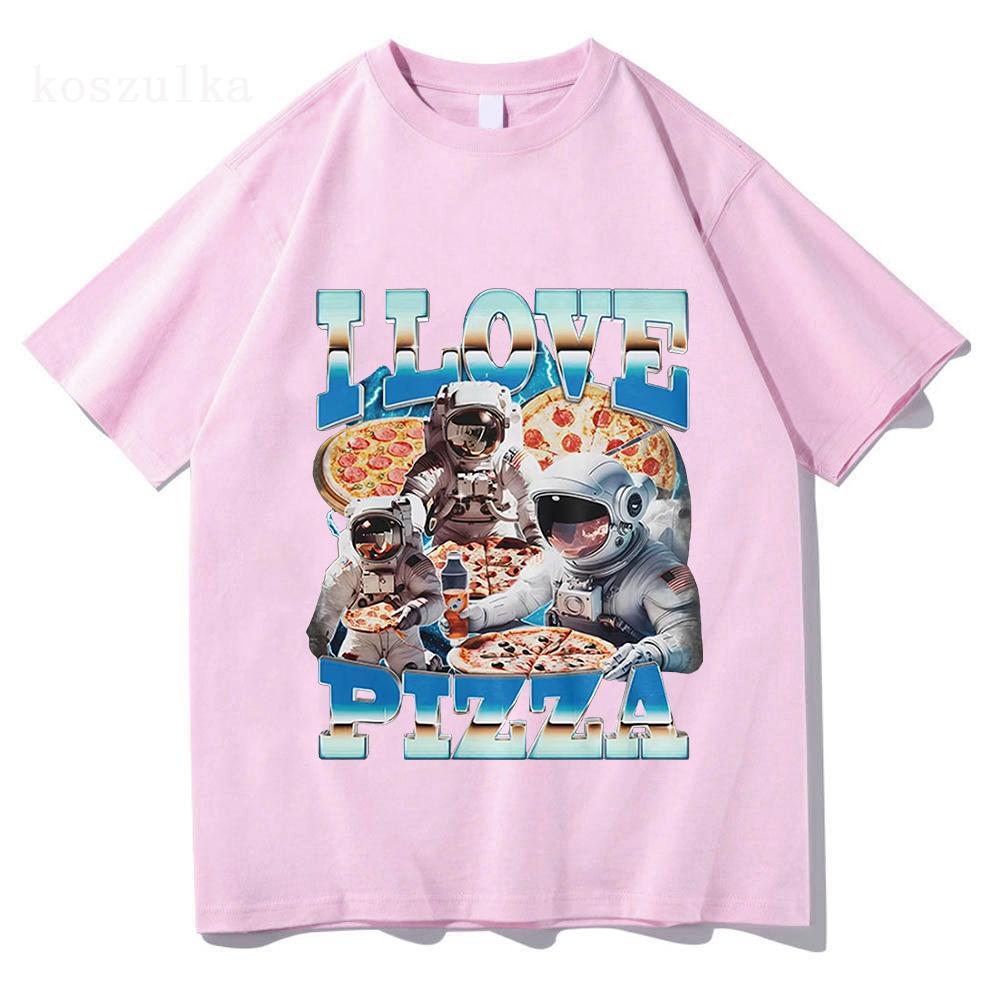 I Love Pizza Funny Meme T-Shirt Astronaut Pizza Lover Graphic Women Fashion Vintage Short Sleeve T-shirts Cotton Casual T Shirt