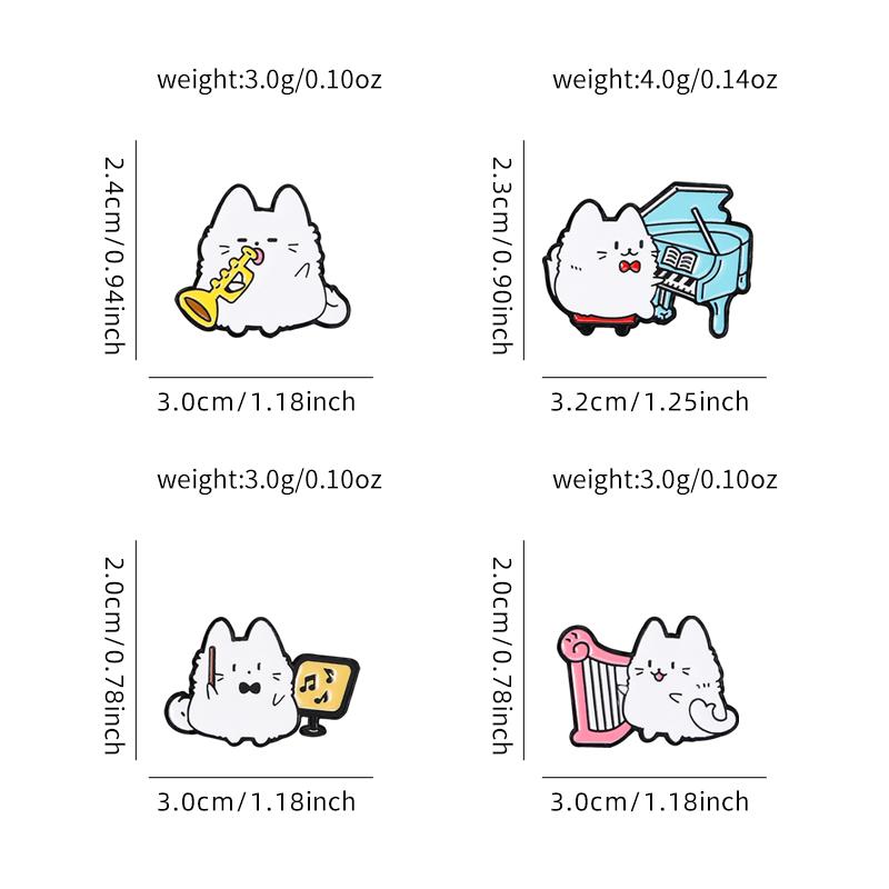 Cartoon Symphony Orchestra Cats Enamel Brooches Funny Music Kitty Kitten Play Harp Piano Saxophone Lapel Pins