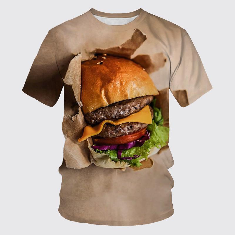 Nová legrační hamburger pizza 3D potisk trička Muži s výstřihem pro volný čas Tričko s krátkým rukávem Oversized Streetwear Dětská trička Topy Oblečení