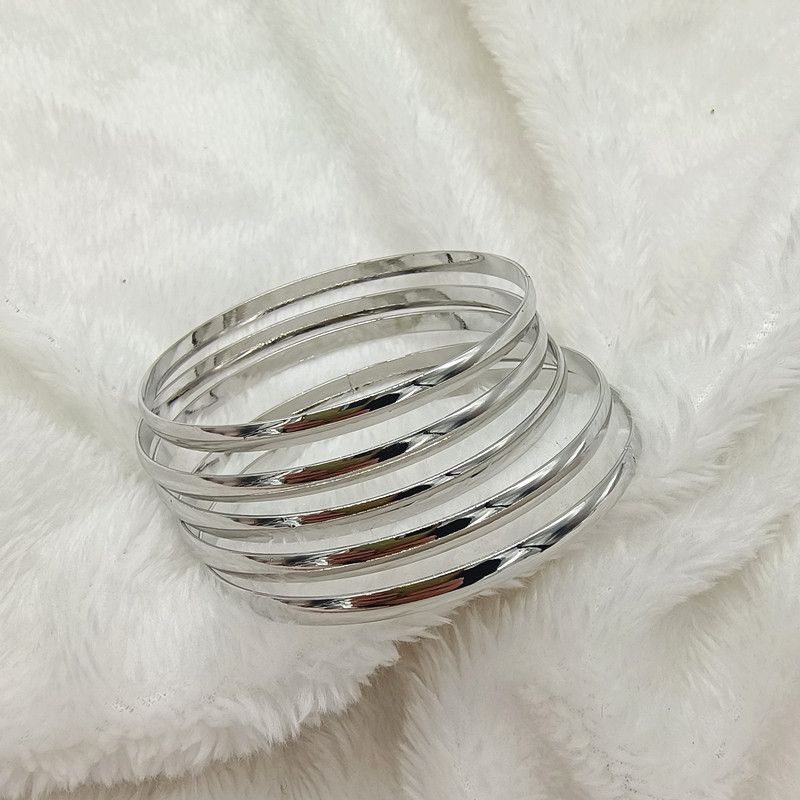 Multi-Circle Twin Trendy Metal Female Fashion Dance Bracelet Silver (Large Size)