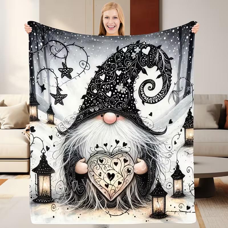 Gnome with Heart, Flannel Blanket, Soft, Warm, Nordic Style Suitable for Sofa, Bed, Living Room Halloween Christmas Room Decor