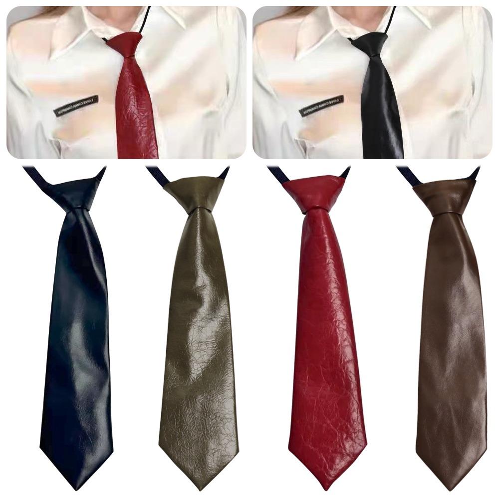 College Style PU Leather Ties Solid Color Lazy Tie Retro JK Necktie