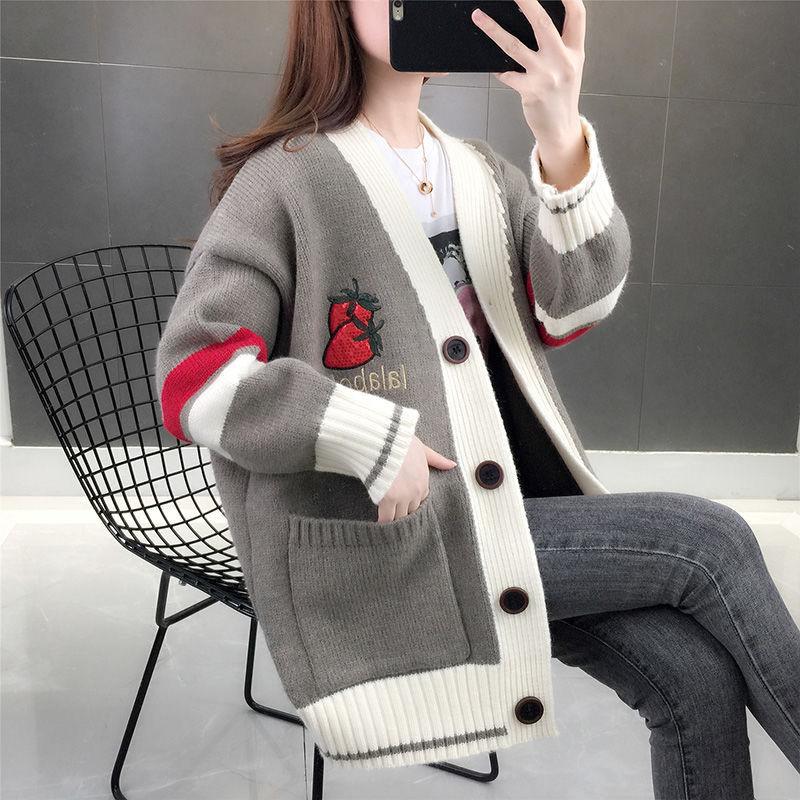 Fashion Spring Korean Version Loose Sweater Knitted Women Sweater Autumn Lazy Sweater Coat.