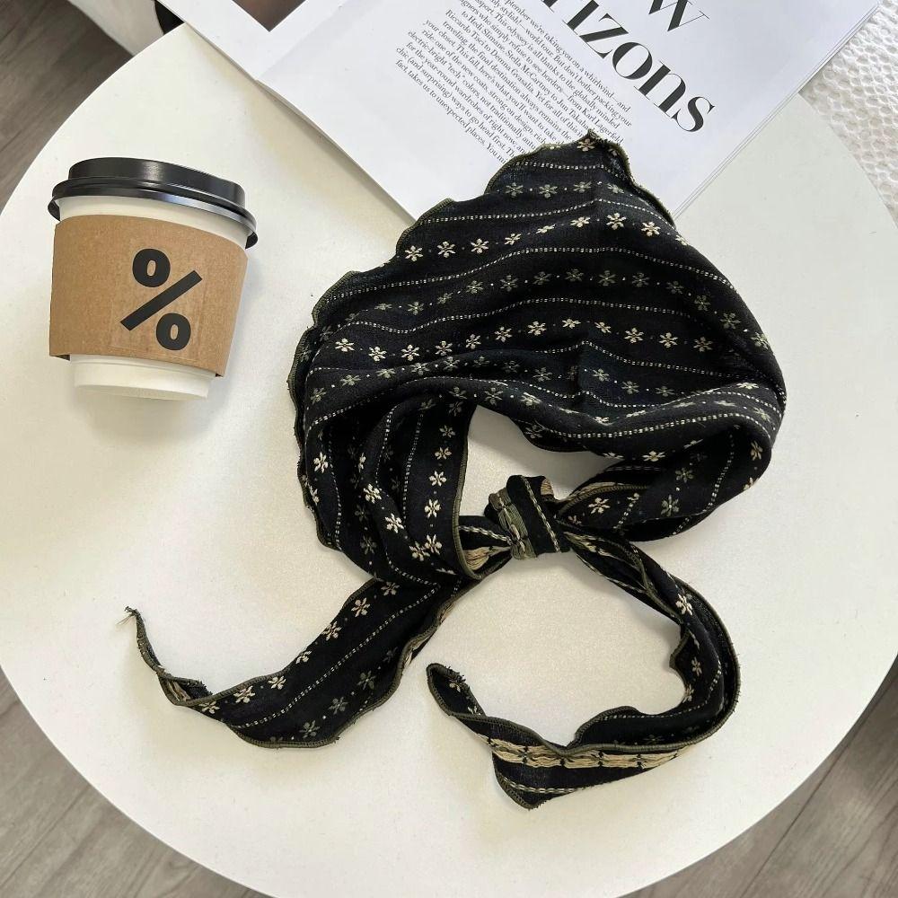 Stripe Print Snow Flower Scarves Sweet Cotton Linen Headscarf Bandanas Shawl Headband  Summer