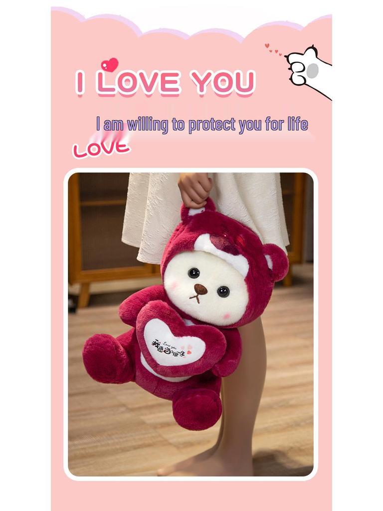 Extra Large Strawberry Bear Plush Hug Pillow - Stuffed Toy for Sleeping and Gift for Girls and Children