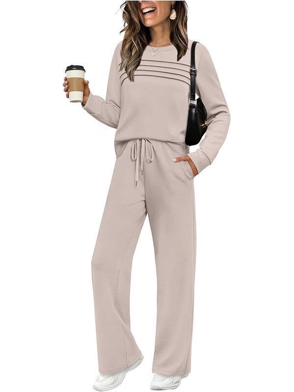 2025 Women's Set: Long Sleeve, Elastic Waist, Wide Leg Pants - Autumn/Winter Casual Wear