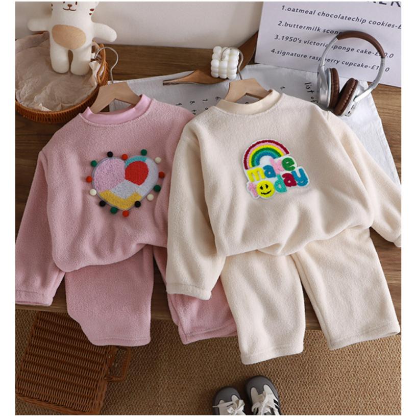 Autumn and Winter Plus Velvet Thickened Children's Pajamas for Boys and Girls Warm Home Service Suits Children's Clothing