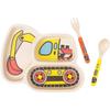 Kid Plate Set Bamboo Toddler Plates Dinnerware Dinner Dish Set Baby Feeding Spill Proof Divided Plate-baby Spoon And Fork 3-piece Set