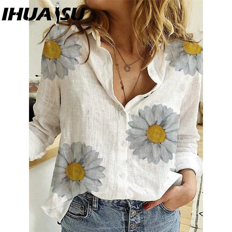 

IHUASU Женские модные повседневные блузки и рубашки с длинным рукавом и воротником поло XXXXXL