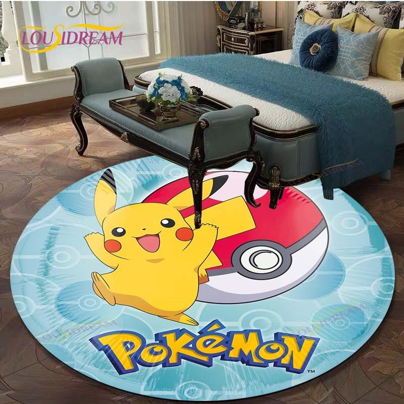 Kulatý koberec do obývacího pokoje Koberce Ložnice Děti Koberec s Pikachuem Koupelnová předložka Kreslený potisk Pokemonů Podložka na podlahu Koberec do dětského pokoje