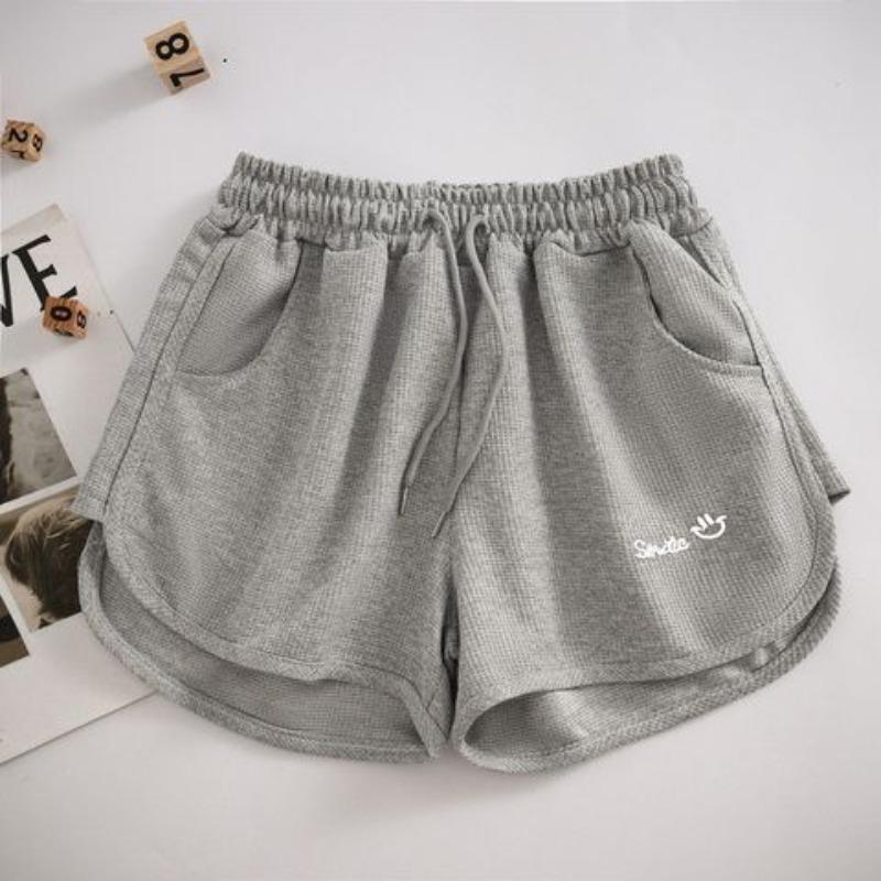 Waffle Sports Shorts for Women Wearing Summer Korean Style Elastic Waist Loose Slimming A-line Wide-leg Pants Home Pants