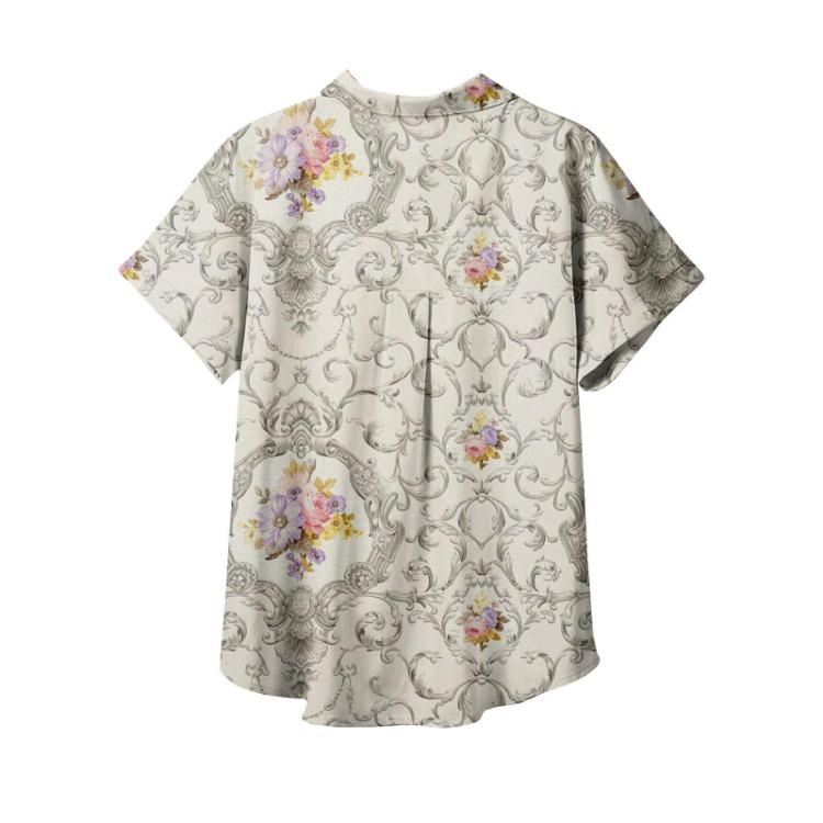 Dam Kortärmad V-ringad Pullover Knappar Skjorta Lös Strandtoppar Elegant Formell Arbets Sommarskjortor