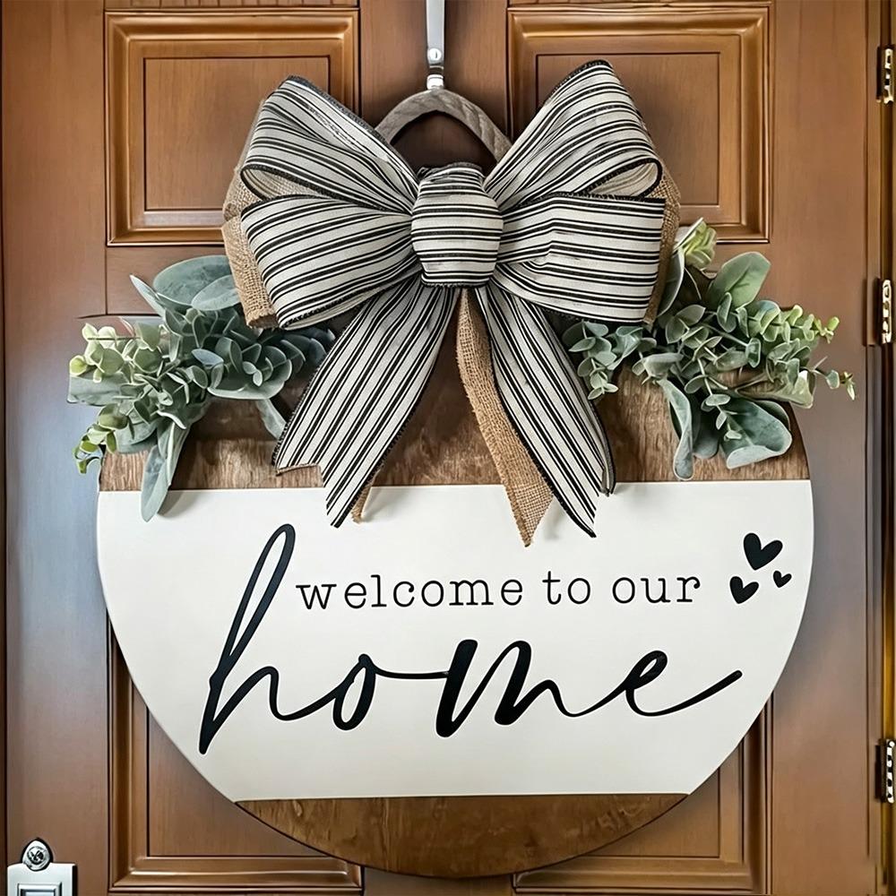 Floral Pattern Wooden Door Sign 2D Flat Hanging Wooden Board Round Doorplate Holiday Decorating