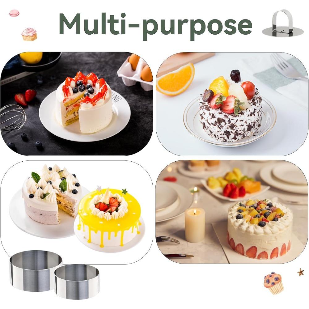 2 Pieces Round Cake Ring Molds Stainless Steel Cake Mousse Decorating Ring Mold with Pusher for Kitchen Baking Pastry Tools